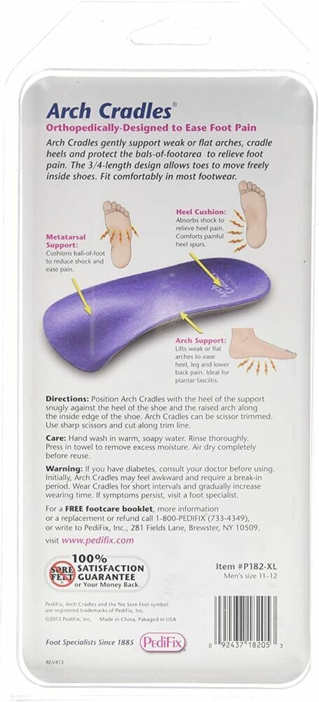 Pedifix Arch Support Cradles - directions and care instructions