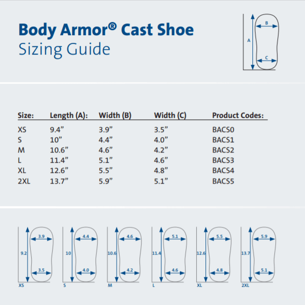 DARCO Body Armor Cast Shoe Sizing guide