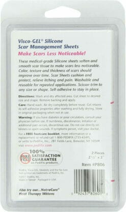 Pedifix Visco-gel Silicone Scar Management Sheets – Package directions and warnings