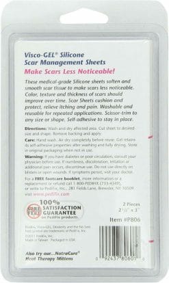 Pedifix Visco-gel Silicone Scar Management Sheets – Package directions and warnings