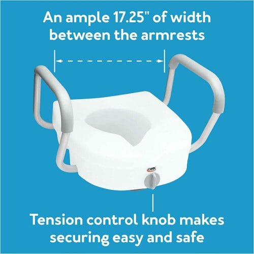 CAREX EZ Lock™ Raised Toilet Seat with Adjustable Handles tension control knob
