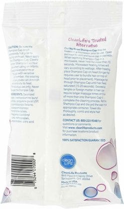 CleanLife No-Rinse Shampoo Cap pack label