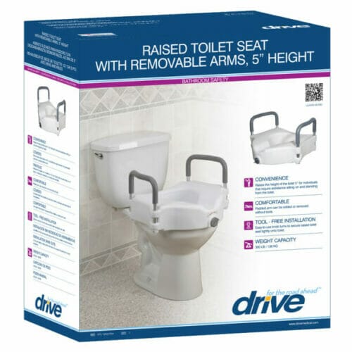Drive Medical 2-in-1 Locking Raised Toilet Seat with Tool-free Removable Arms package