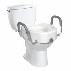 Drive Medical Elongated Toilet Seat with Arms and Lock – 5 inches Height Raiser