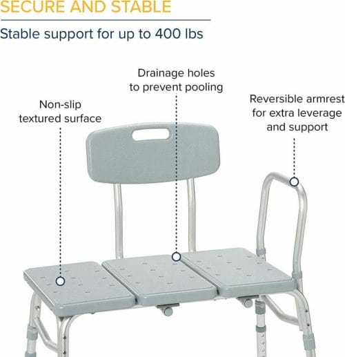 Drive Medical PreserveTech™ Bathtub Transfer Bench – 400 lb weight limit,