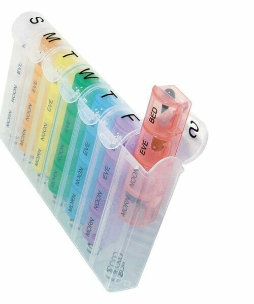 Pop-Up Weekly Pill Organizer – Removable Color-coded Compartments with Spring-loaded Action