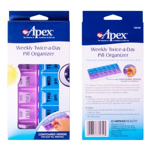 Apex Twice-A-Day Economy Weekly Pill Organizer - contoured design