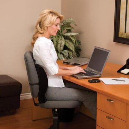 ObusForme Sit-Back Dual Purpose Cushion provides lumbar support
